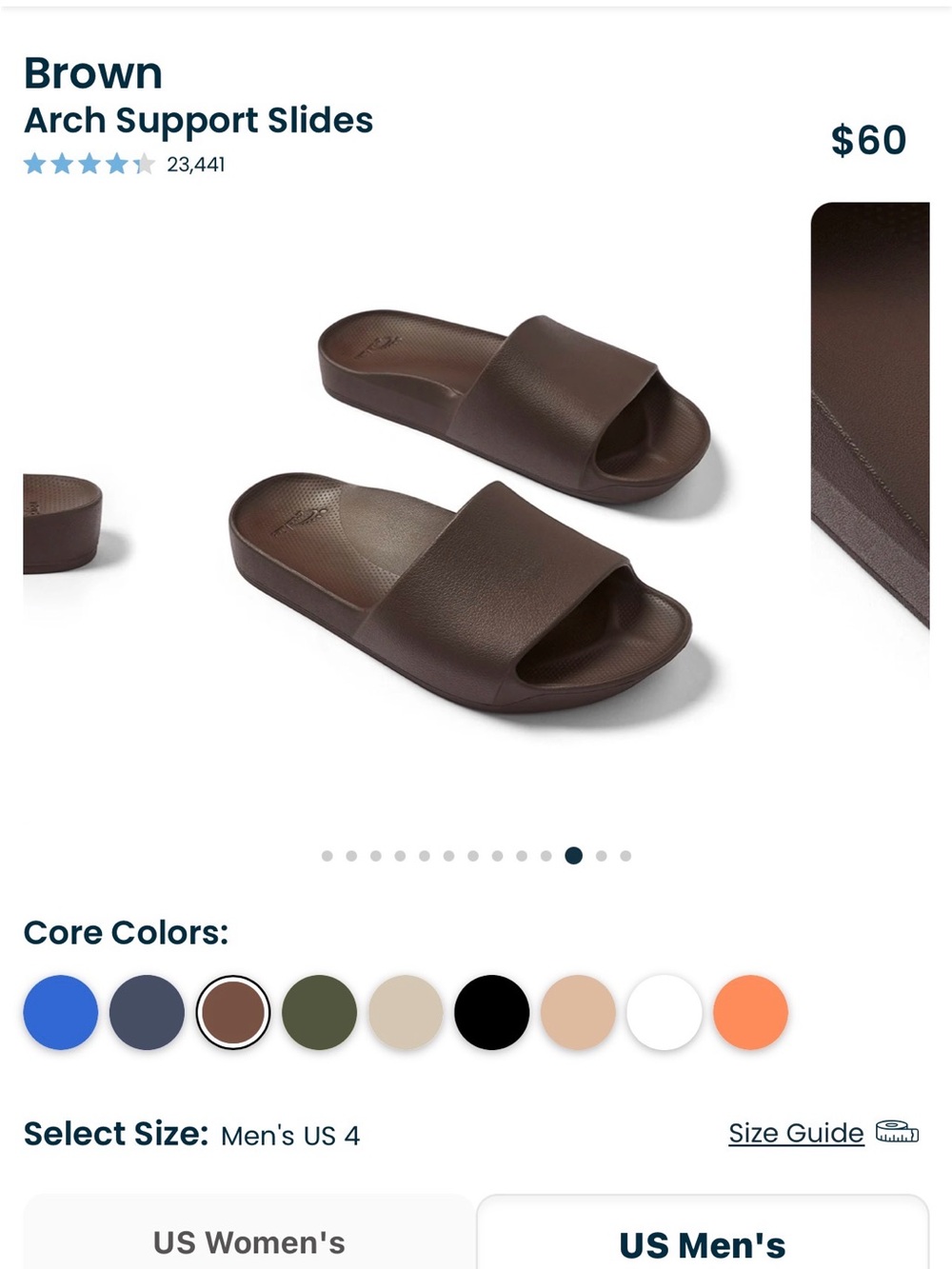 Arch Support Slides Brown Unisex Size Men 9 - Women 10 - Picture 4 of 7
